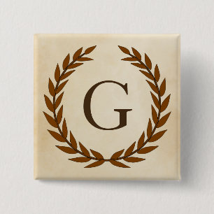 Laurel Wreath on Parchment Monogram Initial G Pinback Button