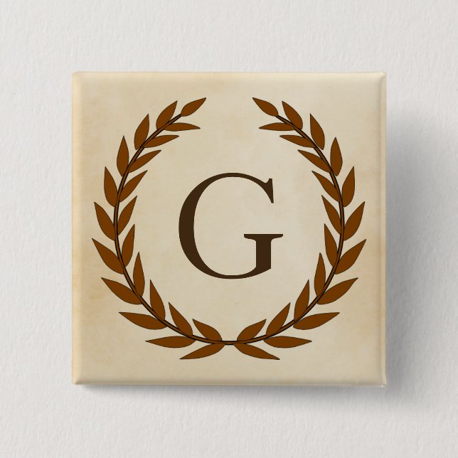 Laurel Wreath on Parchment Monogram Initial G Pinback Button (Front)