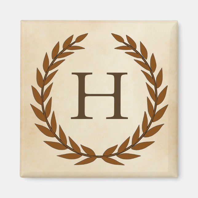Laurel Wreath on Parchment Monogram Initial H Magnet (Front)