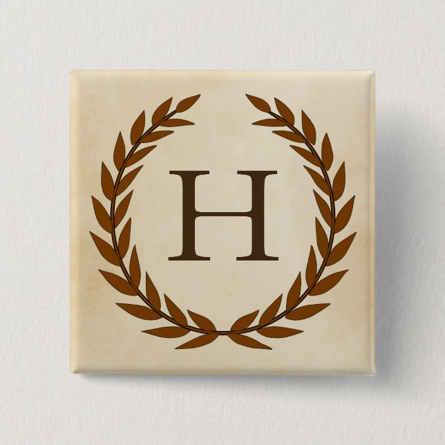 Laurel Wreath on Parchment Monogram Initial H Pinback Button (Front)