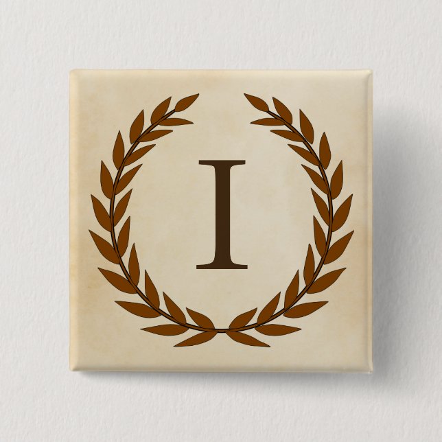 Laurel Wreath on Parchment Monogram Initial I Button (Front)