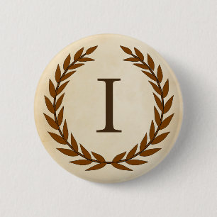 Laurel Wreath on Parchment Monogram Initial I Button