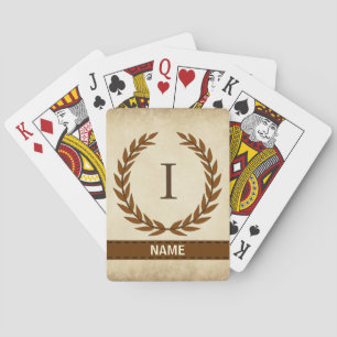 Laurel Wreath on Parchment Monogram Initial I Poker Cards