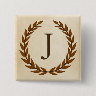 Laurel Wreath on Parchment Monogram Initial J Pinback Button