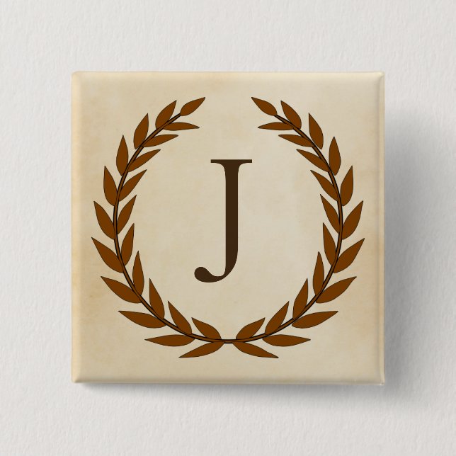 Laurel Wreath on Parchment Monogram Initial J Pinback Button (Front)