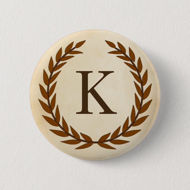 Laurel Wreath on Parchment Monogram Initial K Button (Front)