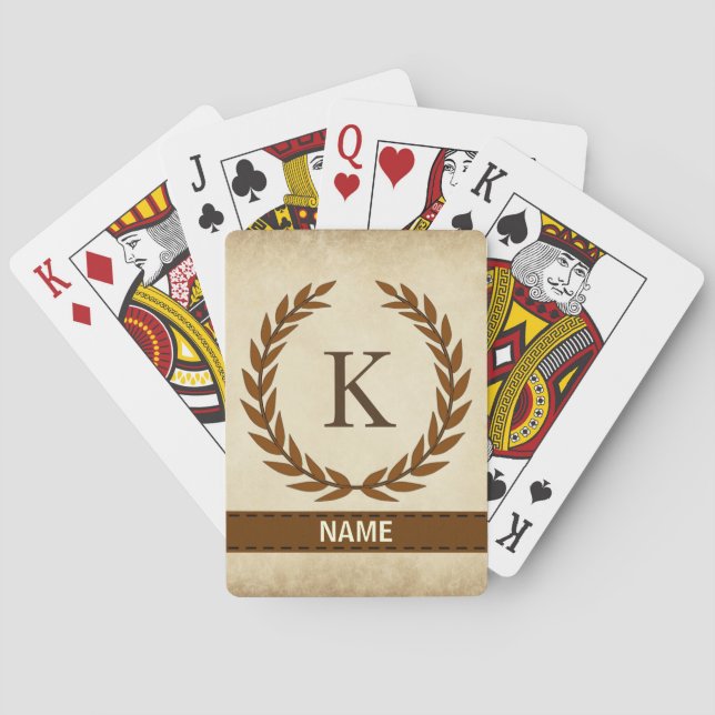 Laurel Wreath on Parchment Monogram Initial K Poker Cards (Back)