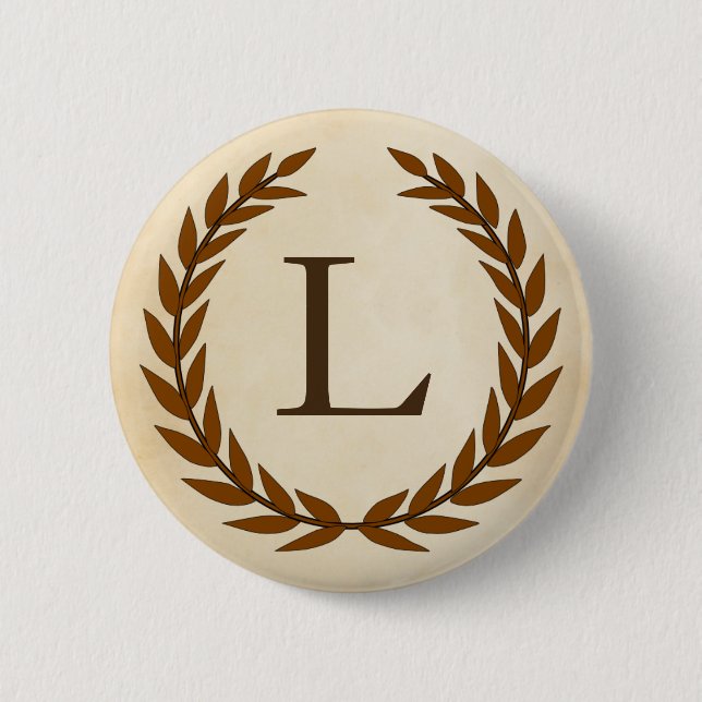 Laurel Wreath on Parchment Monogram Initial L Button (Front)