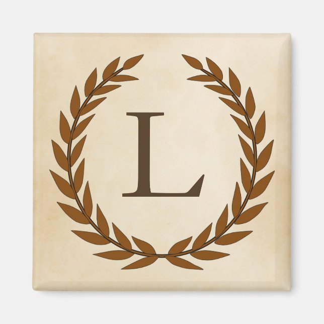 Laurel Wreath on Parchment Monogram Initial L Magnet (Front)