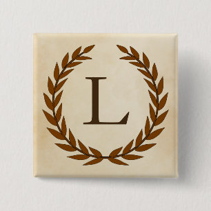 Laurel Wreath on Parchment Monogram Initial L Pinback Button