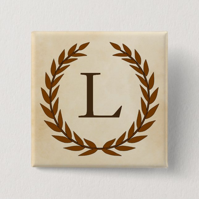 Laurel Wreath on Parchment Monogram Initial L Pinback Button (Front)