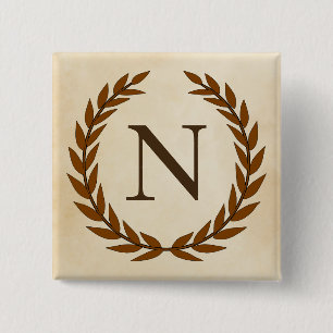 Laurel Wreath on Parchment Monogram Initial N Pinback Button