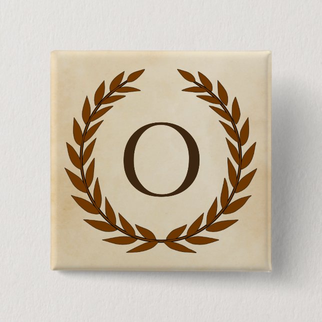 Laurel Wreath on Parchment Monogram Initial O Button (Front)