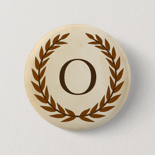 Laurel Wreath on Parchment Monogram Initial O Button (Front)