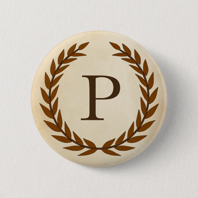 Laurel Wreath on Parchment Monogram Initial P Button (Front)