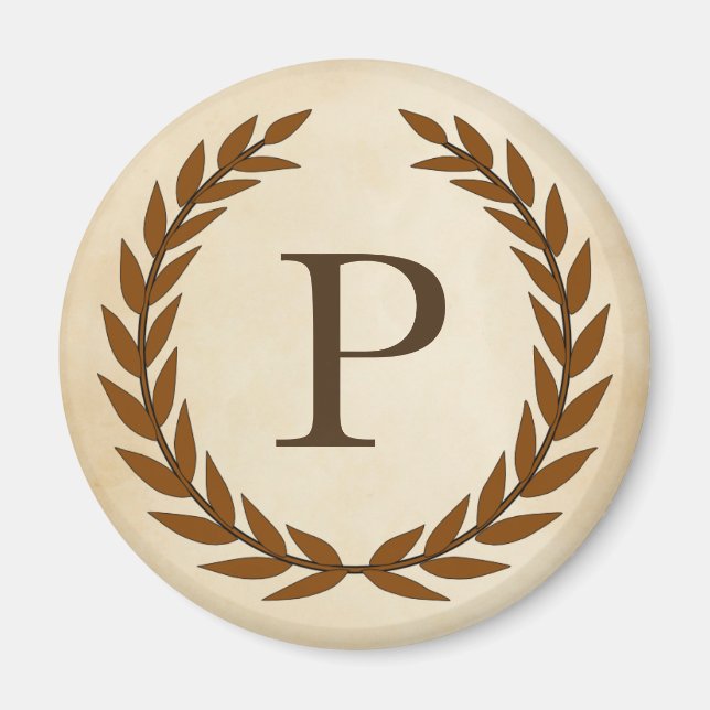 Laurel Wreath on Parchment Monogram Initial P Magnet (Front)