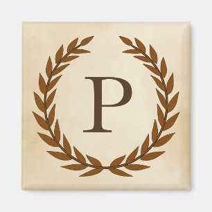 Laurel Wreath on Parchment Monogram Initial P Magnet