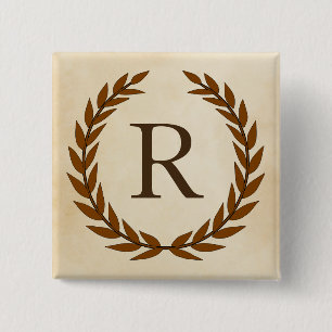 Laurel Wreath on Parchment Monogram Initial R Button