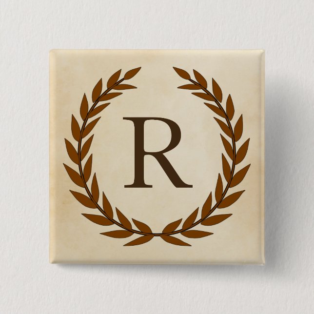Laurel Wreath on Parchment Monogram Initial R Button (Front)