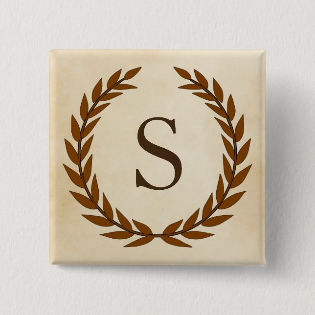 Laurel Wreath on Parchment Monogram Initial S Button (Front)