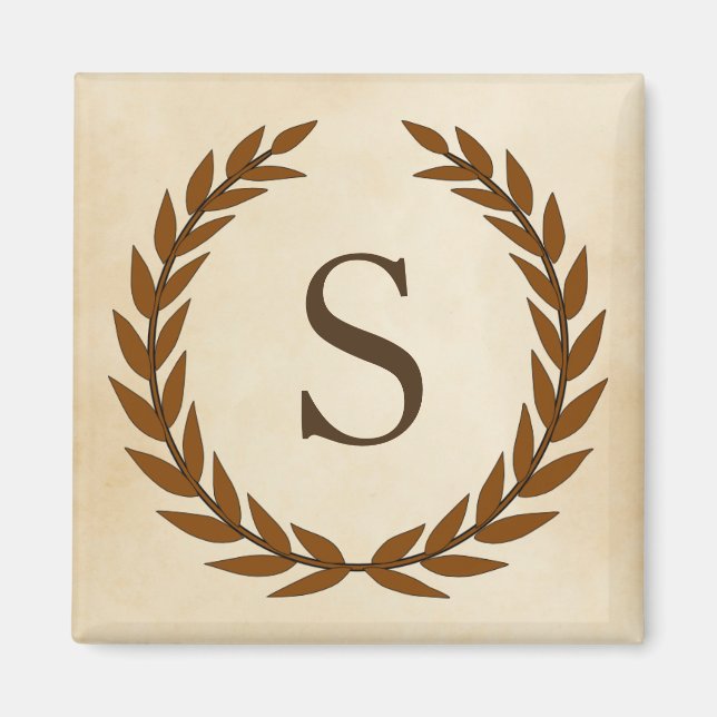 Laurel Wreath on Parchment Monogram Initial S Magnet (Front)