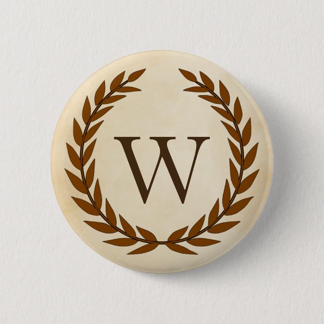 Laurel Wreath on Parchment Monogram Initial W Button (Front)
