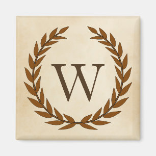Laurel Wreath on Parchment Monogram Initial W Magnet