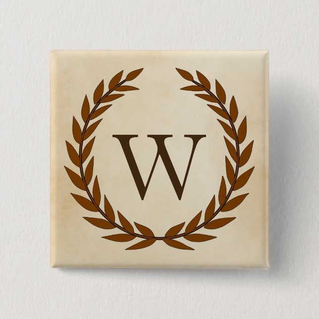 Laurel Wreath on Parchment Monogram Initial W Pinback Button (Front)