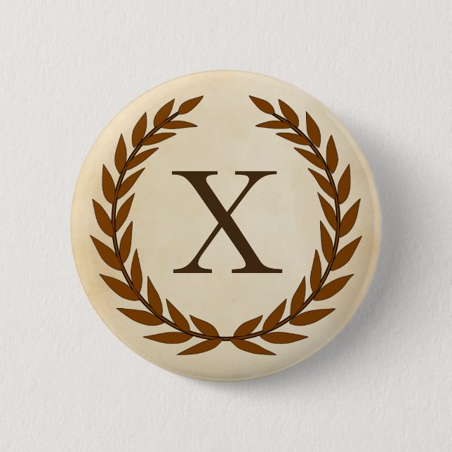 Laurel Wreath on Parchment Monogram Initial X Button (Front)