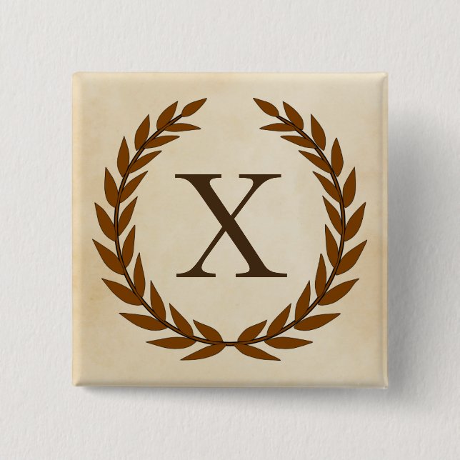 Laurel Wreath on Parchment Monogram Initial X Pinback Button (Front)