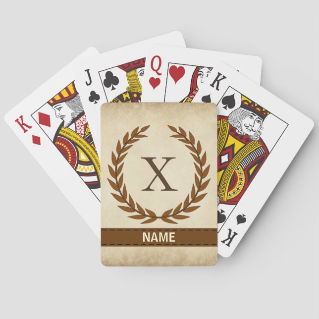 Laurel Wreath on Parchment Monogram Initial X Poker Cards (Back)