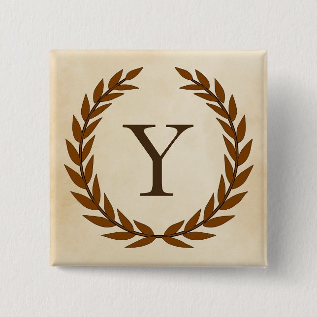 Laurel Wreath on Parchment Monogram Initial Y Button (Front)