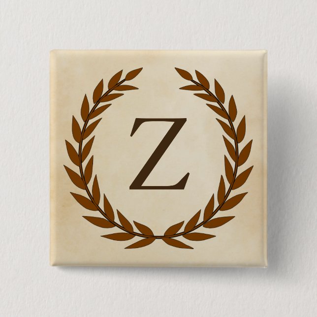 Laurel Wreath on Parchment Monogram Initial Z Button (Front)