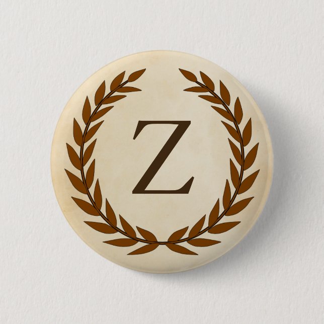 Laurel Wreath on Parchment Monogram Initial Z Button (Front)