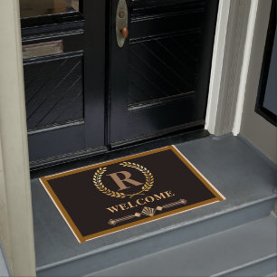 Laurel Wreath Personalized Initial Door Mat
