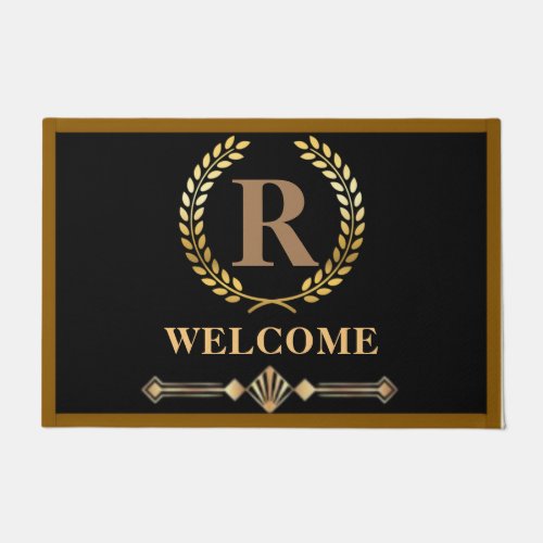 Laurel Wreath Personalized Initial Door Mat