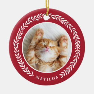 Laurel Wreath Pet Photo Christmas Ornament Red