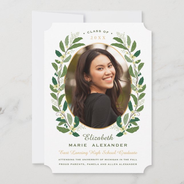 Laurel Wreath Photo Graduation Announcement (Front)