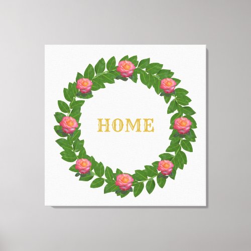 Laurel Wreath  Pink Roses Canvas Print