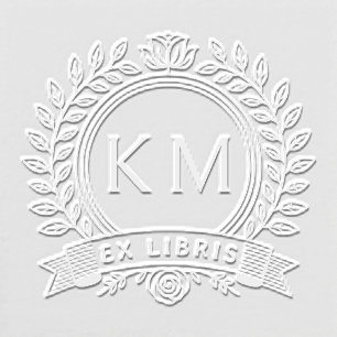 Laurel Wreath & Roses Monogram Initials Ex Libris Embosser