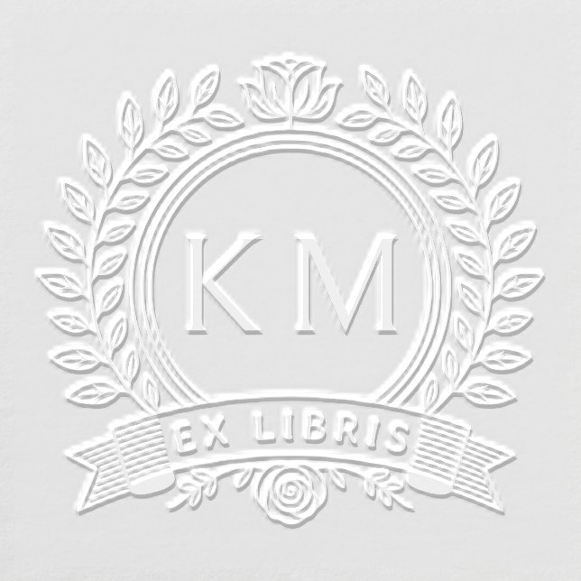 Laurel Wreath & Roses Monogram Initials Ex Libris Embosser (Design)