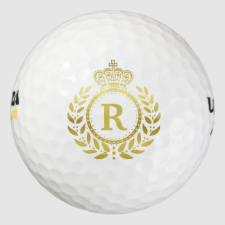 Laurel Wreath Royal Crown Faux Gold Monogram Golf Balls