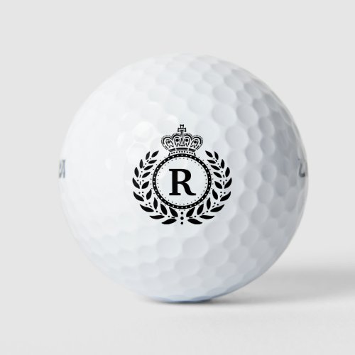 Laurel Wreath Royal Crown Monogram in Black Golf Balls