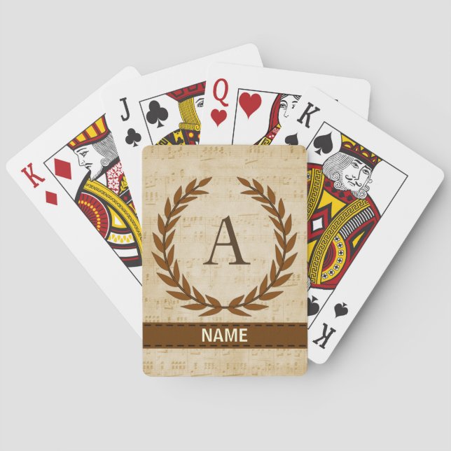 Laurel Wreath Sheet Music Monogram Initial A Poker Cards (Back)