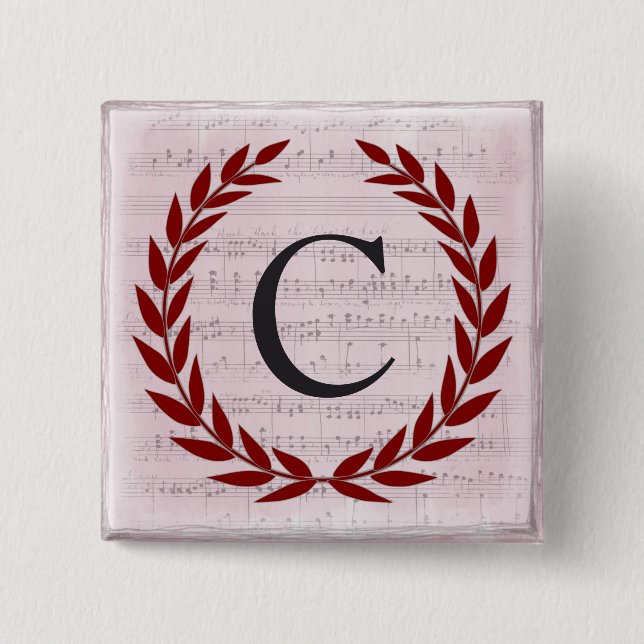 Laurel Wreath Sheet Music Monogram Initial C Button (Front)