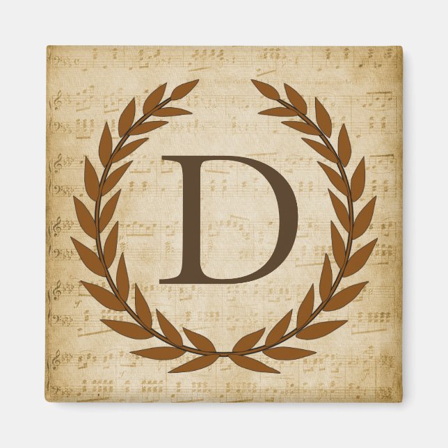 Laurel Wreath Sheet Music Monogram Initial D Magnet (Front)