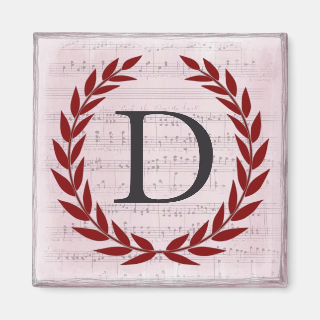 Laurel Wreath Sheet Music Monogram Initial D Magnet (Front)