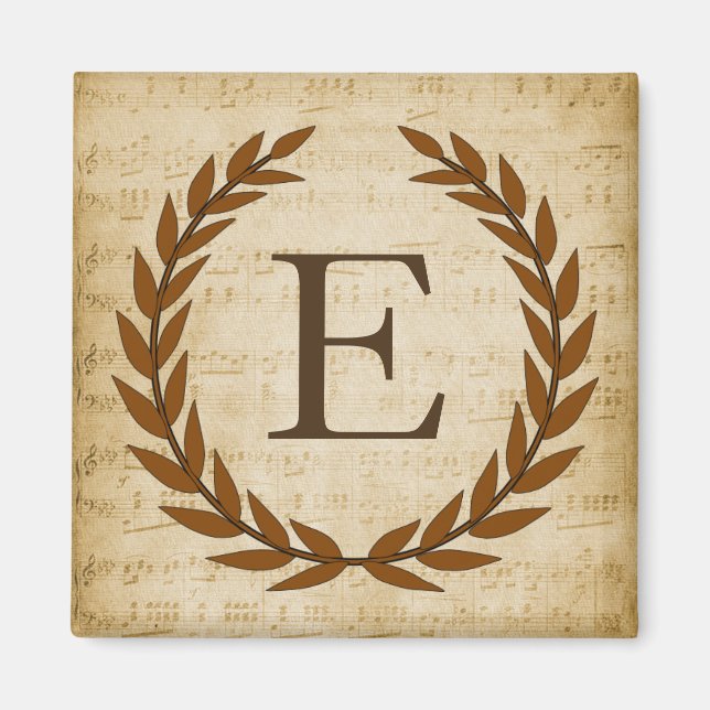 Laurel Wreath Sheet Music Monogram Initial E Magnet (Front)