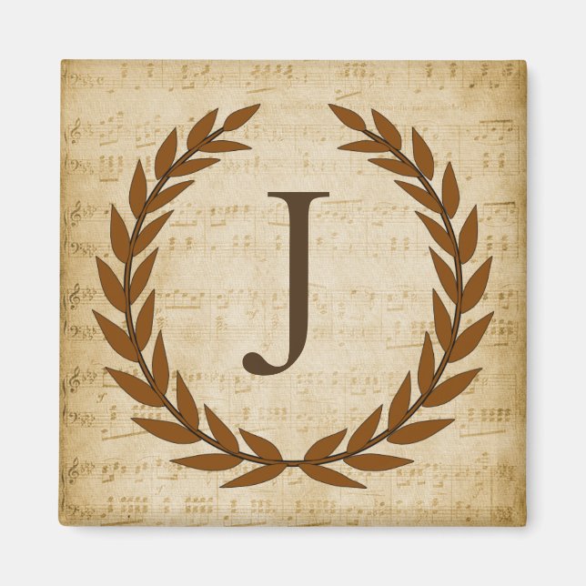 Laurel Wreath Sheet Music Monogram Initial J Magnet (Front)