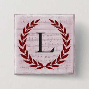 Laurel Wreath Sheet Music Monogram Initial L Button